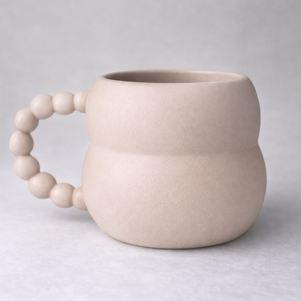 Beaded Handle Ceramic‎ Mug - Beige